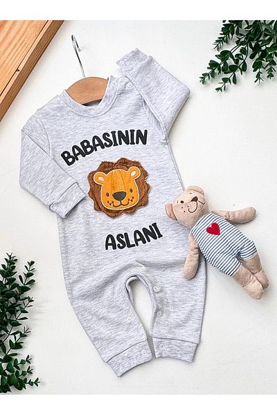 BEBENAZ Gray Color Daddy's Lion Baby Romper
