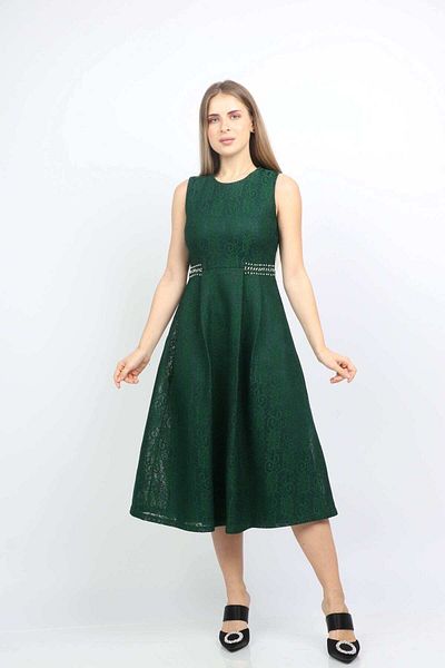 Nichii Embroidered Beaded Wide Midi Dress with No Sleeves