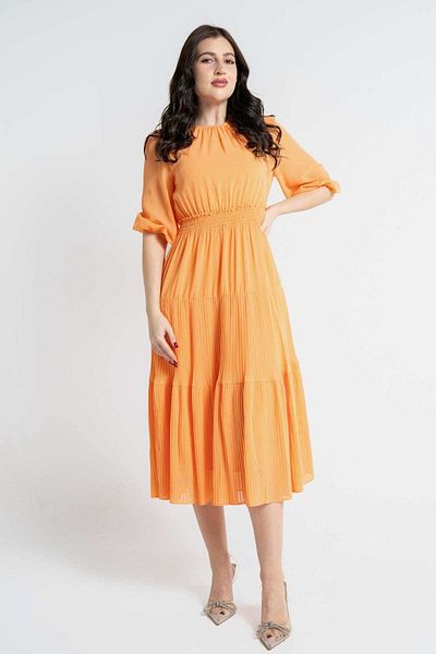 Nichii Solid Mid-Length Dress with 3/4 Sleeves