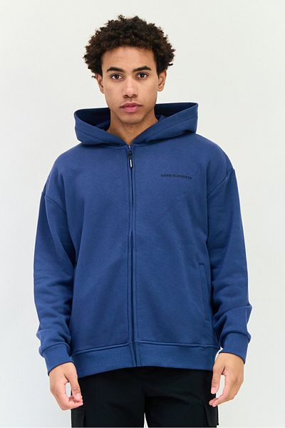 Core Elements Men Brand Logo Long Sleeve Full Zip Hoodie, Blue