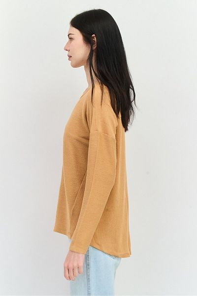 Verve Ami Women Crew Neck Ribbed Sweater, Dark Beige