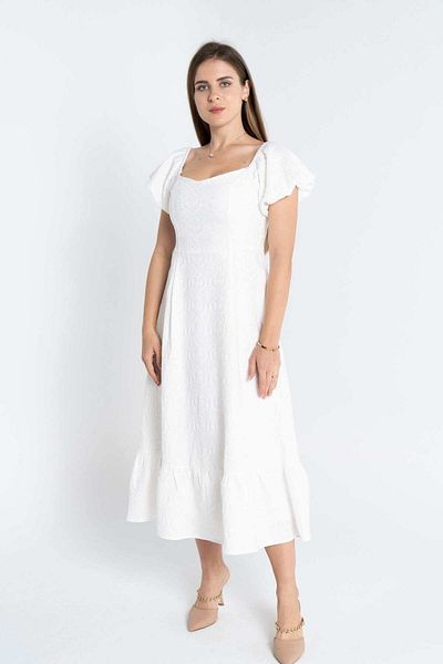 Nichii Women's Midi Evening Dress with Square Neckline and Short Sleeves