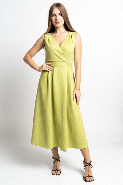 Nichii Women's Solid Midi Dress with Waist Cut and Seven-Shoulder Opening