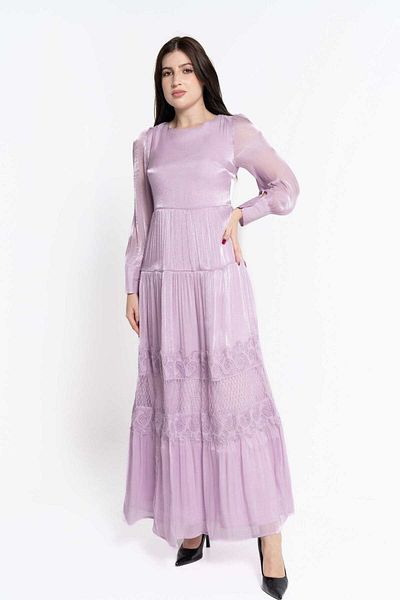 Nichii Shiny Ruffled Long Sleeve Women's Maxi Dress