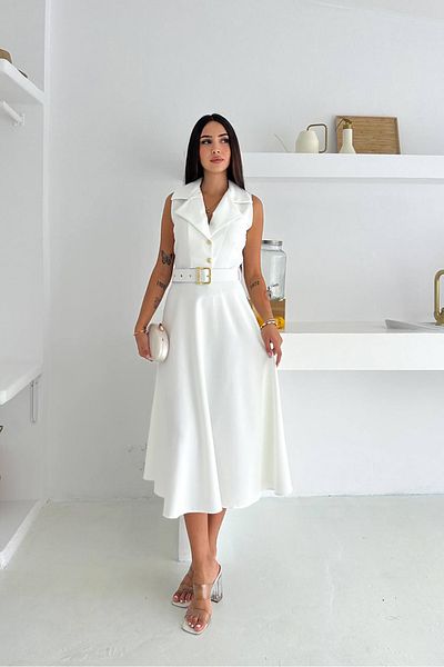 Neşeli Butik γυναικείο πουκάμισο γιακά με ζώνη midi μήκους φόρεμα NBK062