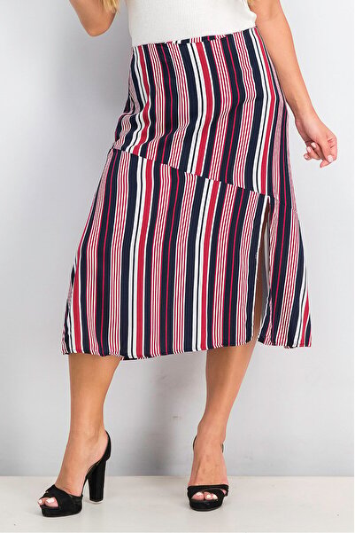 Ng Style Women Stripe Multi Color Midi Skirt, Navy and Red