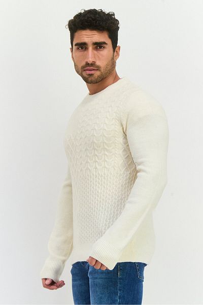Thomas Sterling Men Crew Neck Knitted Sweater, Cream