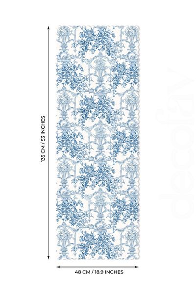 decofav French Style Toile De Jouy Patterned Seamless Laser Cut Runner - 48X132Cm
