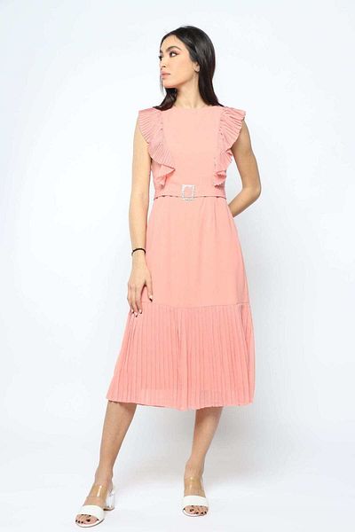 Nichii Women's Classic Sleeveless Midi Dress with Butterfly Ruffle