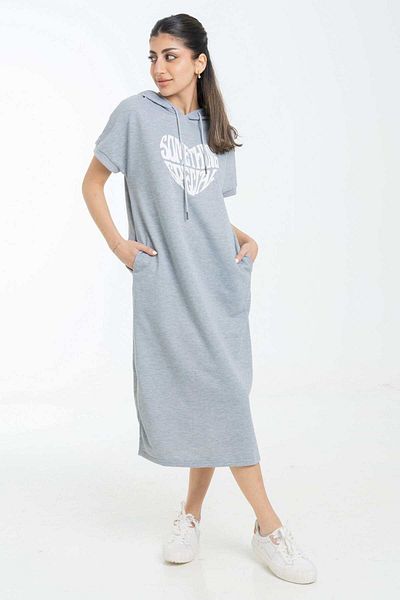 Nichii Mid-Length Dress with Hoodie and Chest Print
