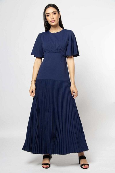 Nichii Long Pleated Dress with Butterfly Sleeves