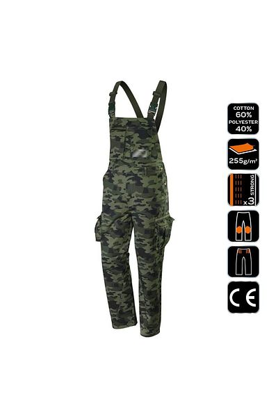 NEO Pantaloni De Lucru Cu Pieptar, Salopeta, Camuflaj, Model Camo, Marimea M/50,