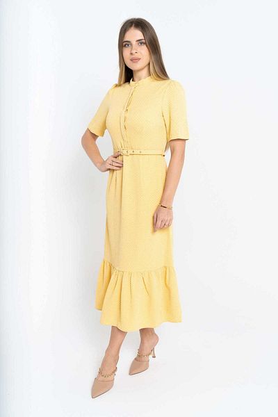 Nichii Solid Midi Dress with Waist Belt and Short Sleeves