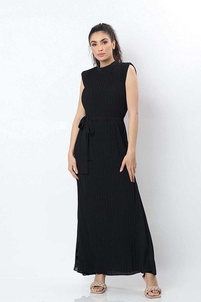 Nichii Maxi Sleeveless Pleated Waist Dress with Tie