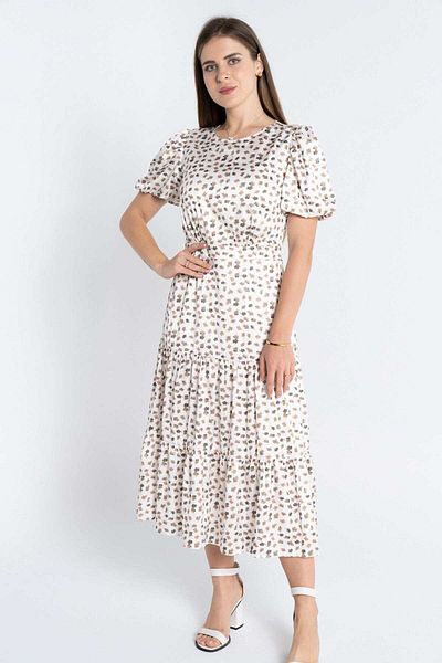 Nichii Layered Short Sleeve Midi Dress with Print