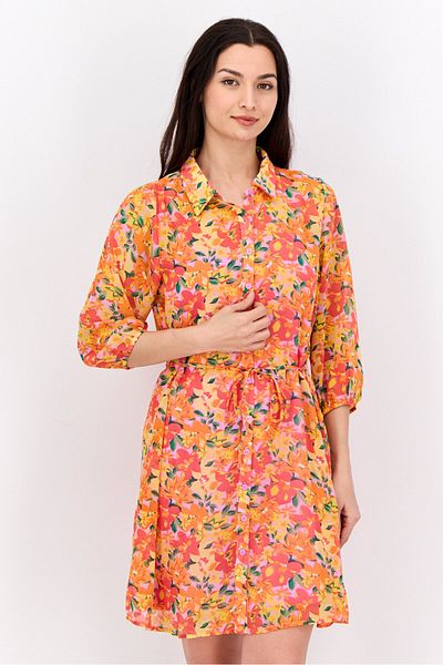 Marissa Olivia Women Floral Print Shirt Dress, Red