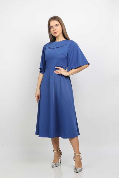 Nichii Classic Solid Midi Dress with Short Butterfly Sleeves