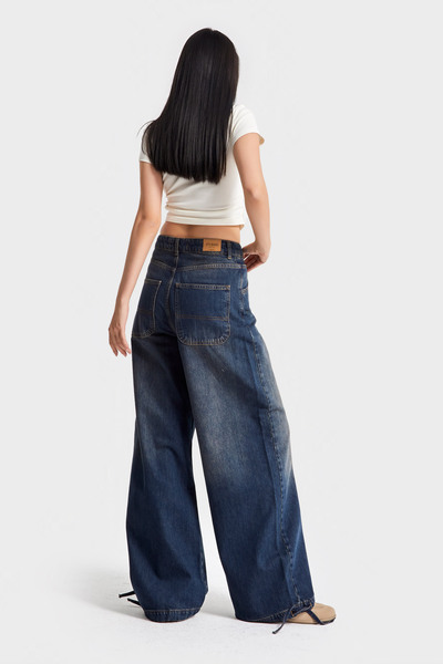 its basic Kadın T.Kot Rengi 2w5-8 Straight Palazzo Fit Paçası Bağcıklı Süper Bol Kesim %100 Koton Denim Jean