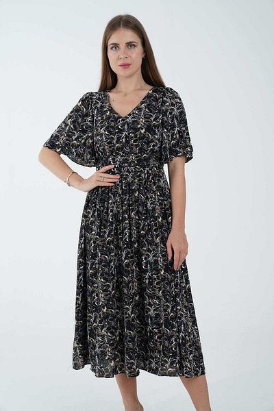 Nichii Women's Short Sleeve Open Midi Dress with Waist and Seven Cutouts
