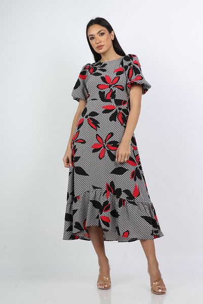 Nichii Floral Ruffled Midi Dress with Short Sleeves