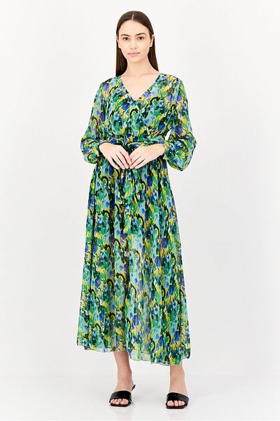 Spy Zone Exchange Women Floral Print Belted Maxi Dress, Multicolor
