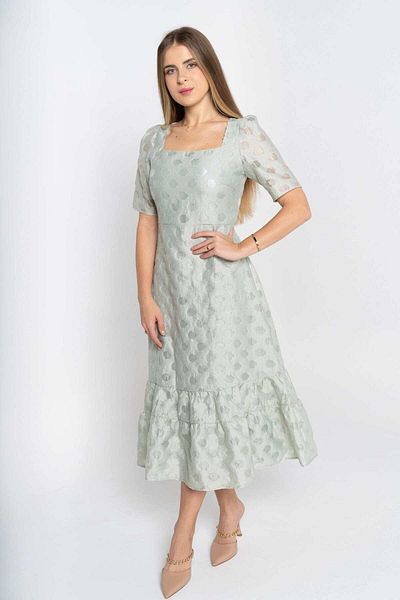 Nichii Women's Short Embroidered Dress with Square Neck and Short Sleeves