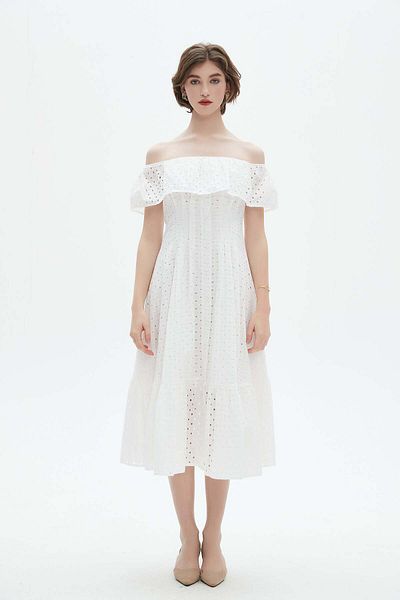 Nichii Off-Shoulder Short Sleeve Midi Dress