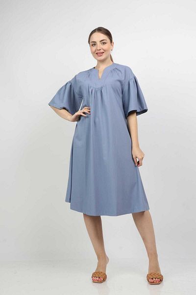 Nichii Solid Midi Dress with Short Wide Sleeves