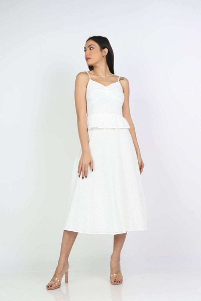 Nichii Solid Midi Dress with Rustic Straps and Ruffle Detail at the Waist