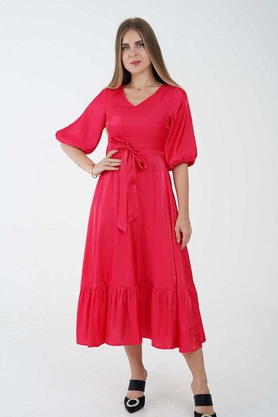 Nichii Solid Midi Dress with Waist Belt and 3/4 Sleeves