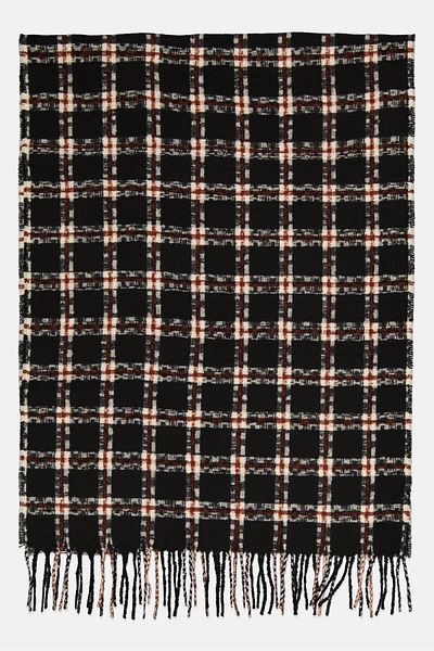 Casa Caracol Women Plaid Scraf With Finges 172 x 65 cm, Black
