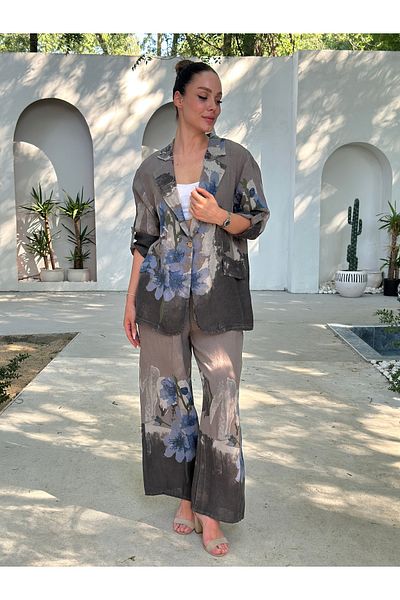 Butik Esra Kandemir Summer Linen Pants Jacket Set