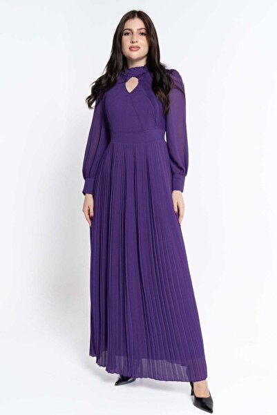 Nichii Women's Long Dress with Wide Front Split and Long Sleeves