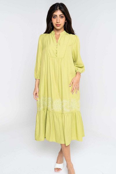 Nichii Women's Loose Midi Dress with 3/4 Sleeves and 75-Inch Neck Opening