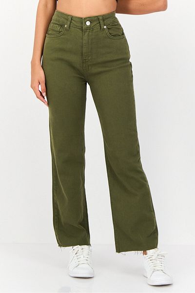 Koton Women Regular Fit Solid Stretchable Denim Jeans, Dark Olive