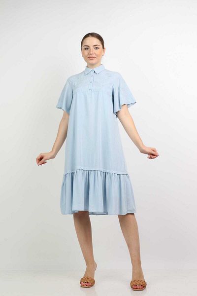 Nichii Women's Short Flutter Sleeve Midi Dress with Collar and Buttons