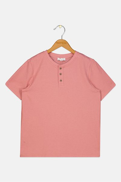 Scene & Heard Kids Boy Button Detail Short Sleeve Top, Washed Red