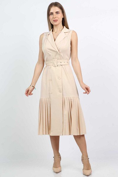 Nichii Solid Midi Dress with Front Buttons and Sleeveless Neckline