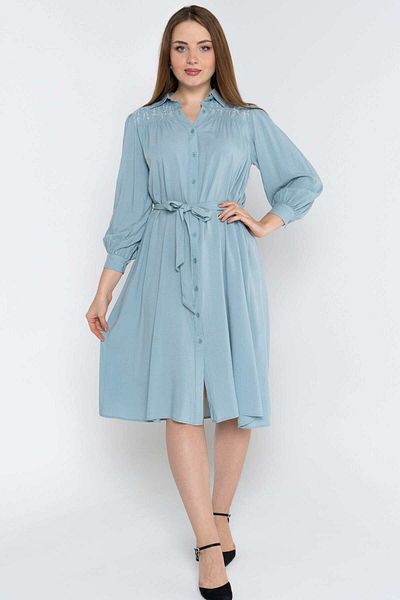 Nichii Women's Long Sleeve Tie Waist Shirt Dress