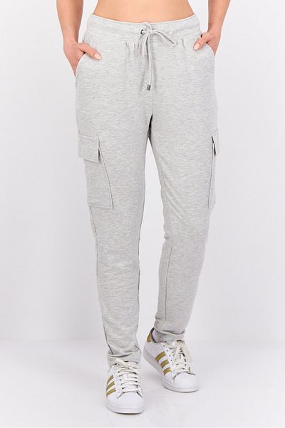 Cable&Gauge Women Heather Drawstring Cargo Pants, Heather Grey