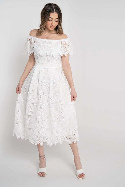 Nichii Women's Off-Shoulder Midi Dress with a Fitted Waist and Cut-Out Design