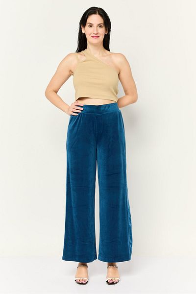 Cable&Gauge Women Regular Fit Solid Wide Leg Palazzo Pants, Teal Blue
