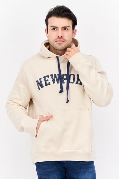 Desert Dunes Men Hooded Embroidered Fleece Sweatshirts, Beige