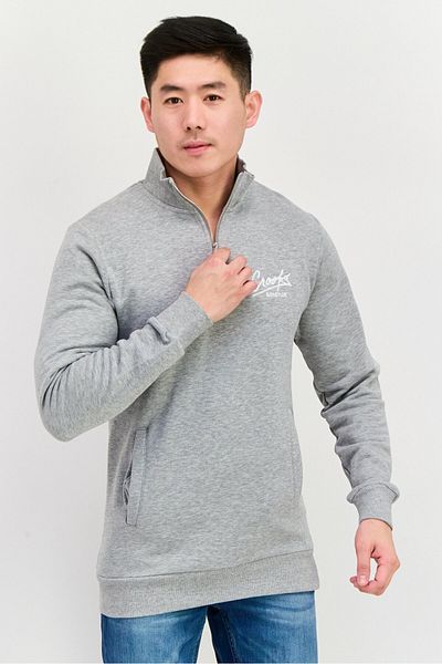 CROOKS CASTLES Men Half Zipper Embroidered Logo Long Sleeve Sweatshirt, Grey