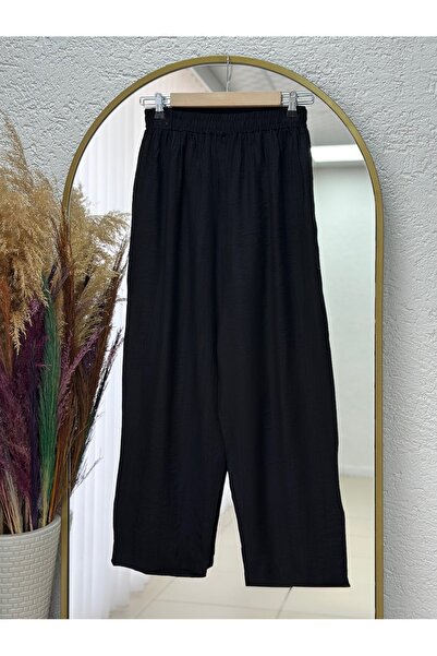 BENAHOLL Yazlık Tesettür Pantolonlu Takım/Melesia Ön Bağcıklı Çilek Pantolonlu Takım-MF213 Siyah