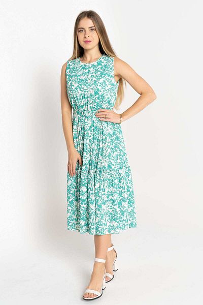 Nichii Floral Sleeveless Midi Dress with Round Neck