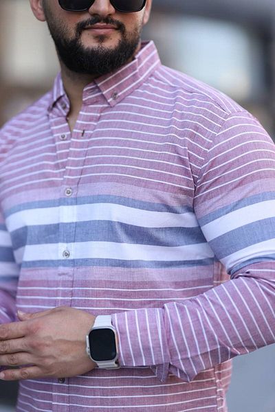 Klothy Men's Long Sleeve Striped Panel Shirt 2400-9