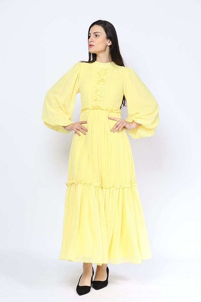 Nichii Maxi Dress with Long Sleeves and Ruffled Trim