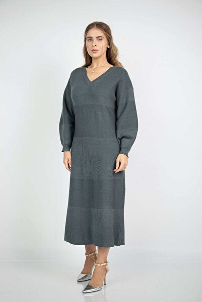 Nichii Women's Long Sleeve Solid Color Midi Dress - Winter Style