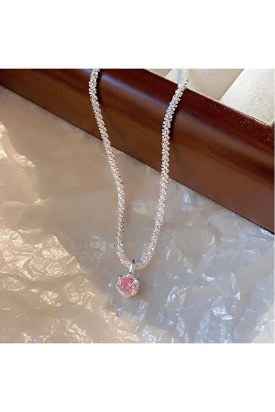 Belora Colier Diora cu inimă și piatră, argint/zirconiu - roz